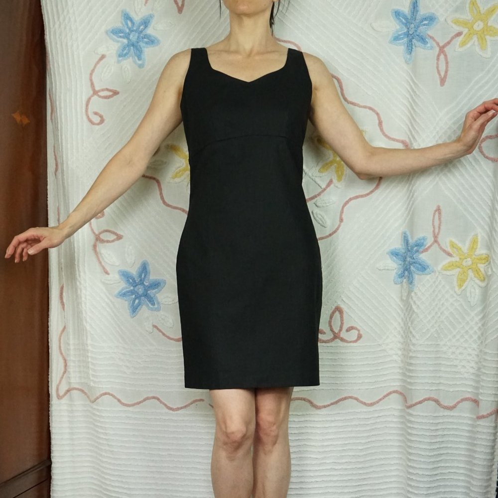 Vintage 90s Black Linen Blend Sheath, Medium/8